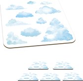 Onderzetters voor glazen - Met waterverf geïllustreerde wolken - 10x10 cm - Glasonderzetters - 6 stuks