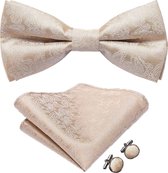 Noeud papillon comprenant pochette et boutons de manchette - 100% soie - Paisley - beige - Sorprese - noeud papillon - noeud - pochette - homme