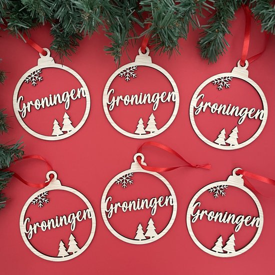 Houten Kersthangers Set Groningen 6 Stuks Kerst Kerstbal Hout