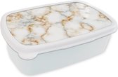 Broodtrommel Wit - Lunchbox - Brooddoos - Marmer - Wit - Grijs - Goud - 18x12x6 cm - Volwassenen
