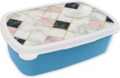 Broodtrommel Blauw - Lunchbox - Brooddoos - Marmer - Geometrische vormen - Patronen - Luxe - 18x12x6 cm - Kinderen - Jongen