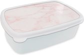 Broodtrommel Wit - Lunchbox - Brooddoos - Marmer - Textuur - Roze - Chic - 18x12x6 cm - Volwassenen