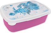 Broodtrommel Roze - Lunchbox - Brooddoos - Waterverf - Kaart - Europa - 18x12x6 cm - Kinderen - Meisje