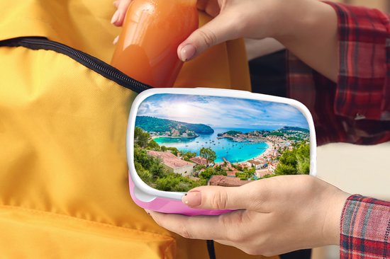 Boîte à lunch Rose - Boîte à lunch - Boîte à lunch - Plage - Mer - Majorque - Espagne - 18x12x6 cm - Enfants - Fille - Cadeau Sinterklaas - Distribution de cadeaux pour enfants - Cadeaux chaussures Sinterklaas