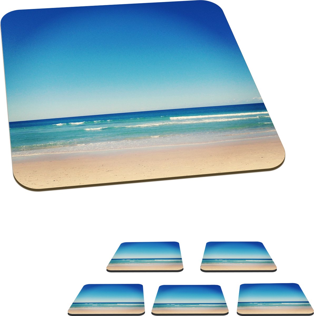 Onderzetters voor glazen - Strand - Zee - Blauw - 10x10 cm - Glasonderzetters - 6 stuks