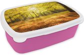 Broodtrommel Roze - Lunchbox - Brooddoos - Boom - Natuur - Zon - Landschap - Bos - 18x12x6 cm - Kinderen - Meisje