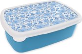 Broodtrommel Blauw - Lunchbox - Brooddoos - Bloemen - Rozen - Blauw - Patronen - 18x12x6 cm - Kinderen - Jongen