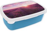 Broodtrommel Blauw - Lunchbox - Brooddoos - Lavendel - Bloemen - Frankrijk - 18x12x6 cm - Kinderen - Jongen