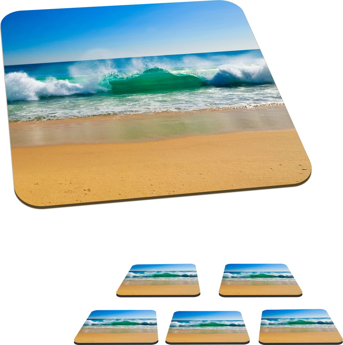 Onderzetters voor glazen - Zee - Golf - Strand - 10x10 cm - Glasonderzetters - 6 stuks