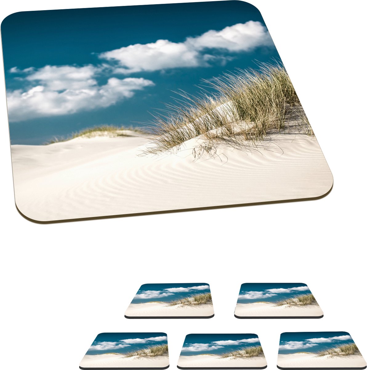 Onderzetters voor glazen - Strand - Duinen - Gras - 10x10 cm - Glasonderzetters - 6 stuks