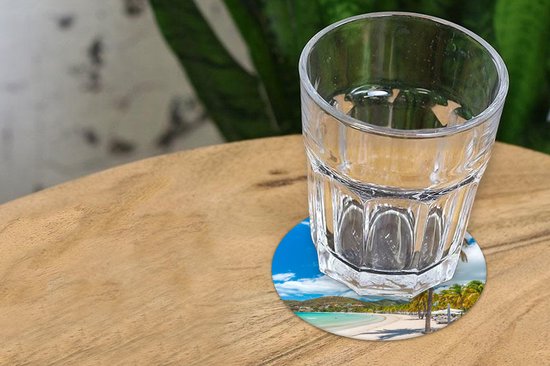 Onderzetters voor glazen - Rond - Strand - Ligbed - Palmbomen - 10x10 cm - Glasonderzetters - 6 stuks