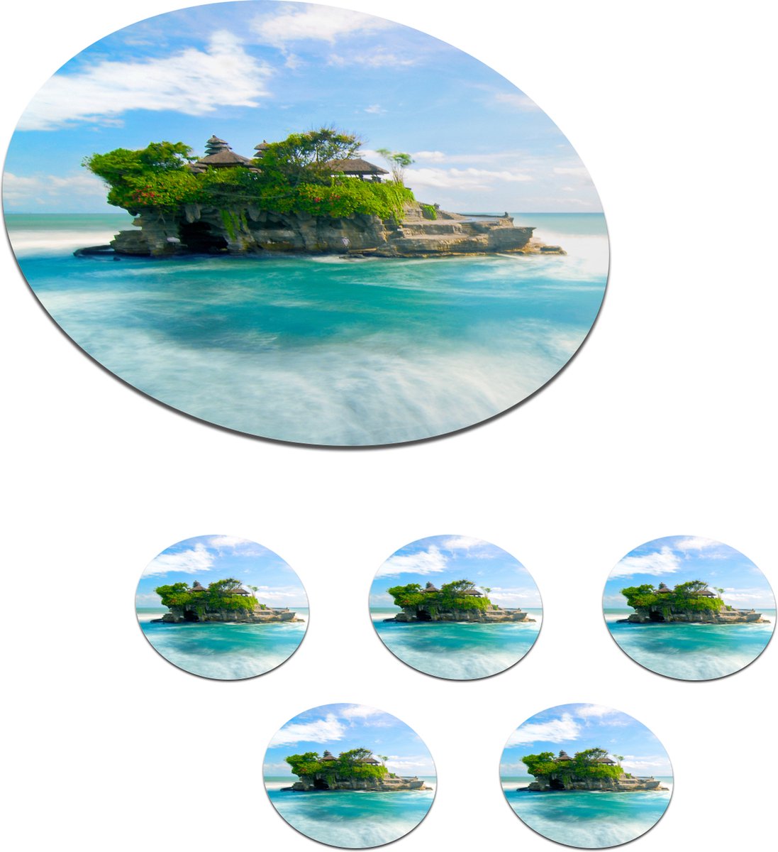 Onderzetters voor glazen - Rond - Zee - Eiland - Indonesië - 10x10 cm - Glasonderzetters - 6 stuks