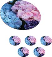 Onderzetters voor glazen - Rond - Bloemen - Struik - Hortensia - Botanisch - 10x10 cm - Glasonderzetters - 6 stuks