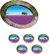 Onderzetters voor glazen - Rond - Lavendel - Doorkijk - Bloemen - Zomer - 10x10 cm - Glasonderzetters - 6 stuks