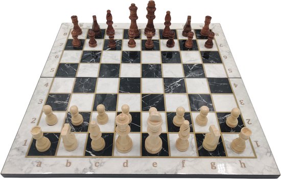 Afbeelding van het spel Groot inklapbaar wit schaakbord - maat XXL - inclusief houten schaak stukken
