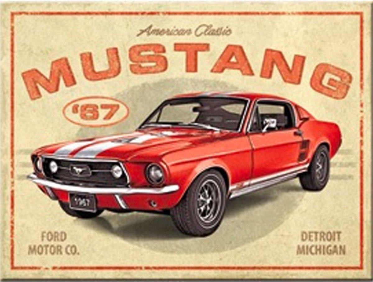 Magneet Ford Mustang GT 1967 Rood 6 x 8 cm