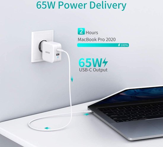 Choetech - Dual GaN-Tech stroomadapter USB-C/USB-A - Power Delivery - 65W