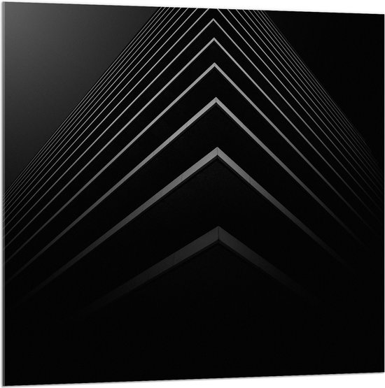 WallClassics - Acrylglas - Stapel Zwarte Abstracte Platen - 100x100 cm Foto op Acrylglas (Met Ophangsysteem)