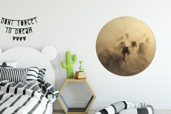 Papier peint Cercle - Paarden - Sable - Groupe - 100x100 cm XXL