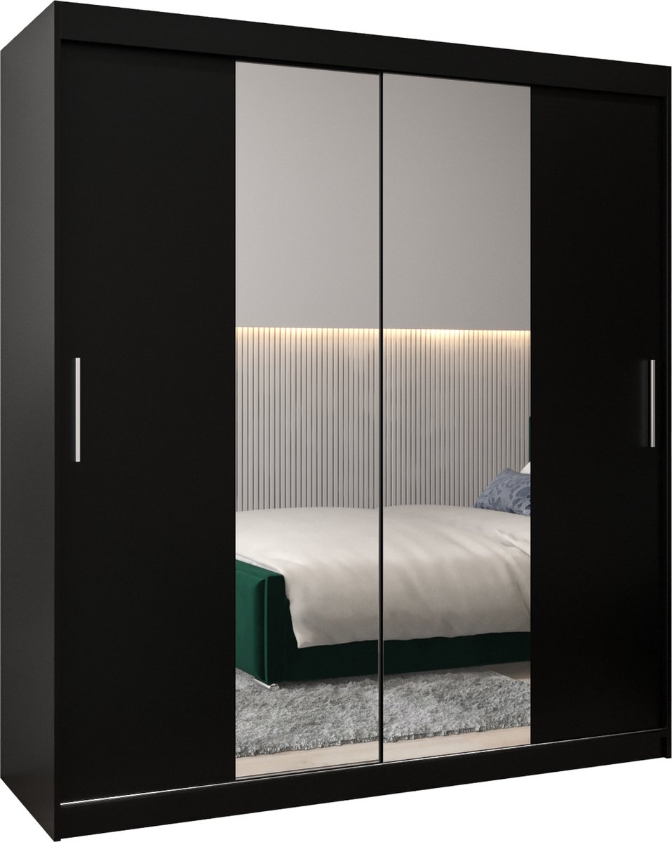 InspireME Kledingkast met 2 schuifdeuren, Modern-stijl, Kledingkast met planken (BxHxD): 180x200x62 - TORM I 180 Zwart Mat