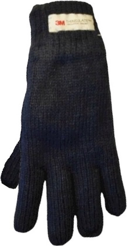 Donkerblauwe gebreide handschoen met 3M Thinsulate label.