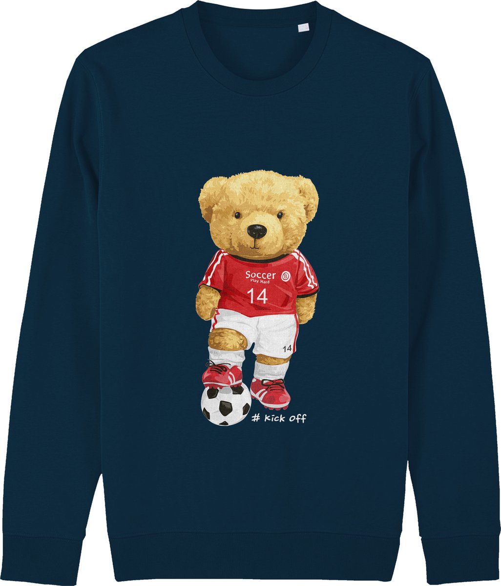 Jongens en Meisjes Sweater - Beer met Voetbal - Blauw - Maat 104