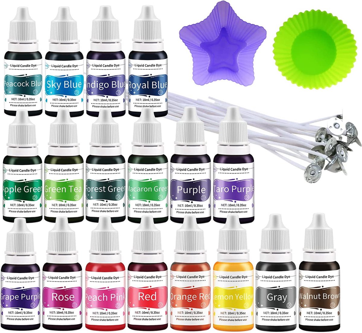 Kaarsenmakerset DIY Kaarsen handwerk - kaars Craft Set, Wicks, Essences, kleurstoffen 20 stuks