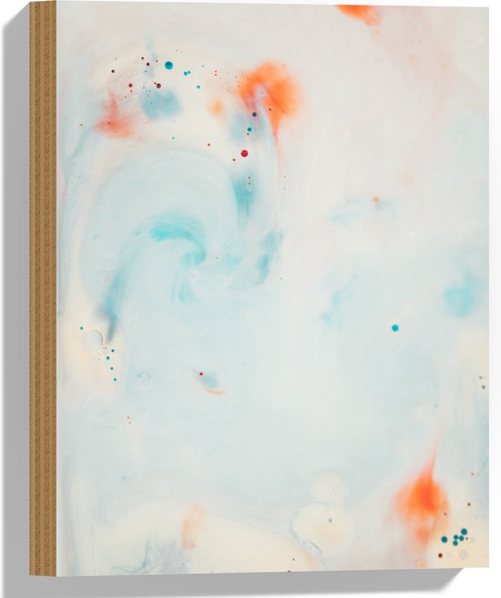 WallClassics Hout Abstracte Blauw/Oranje Vlekken op Witte Achtergrond 30x40 cm bol