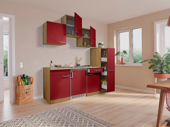 Petite cuisine Meister L180cm chêne avec armoire à pharmacie rouge | bol.com