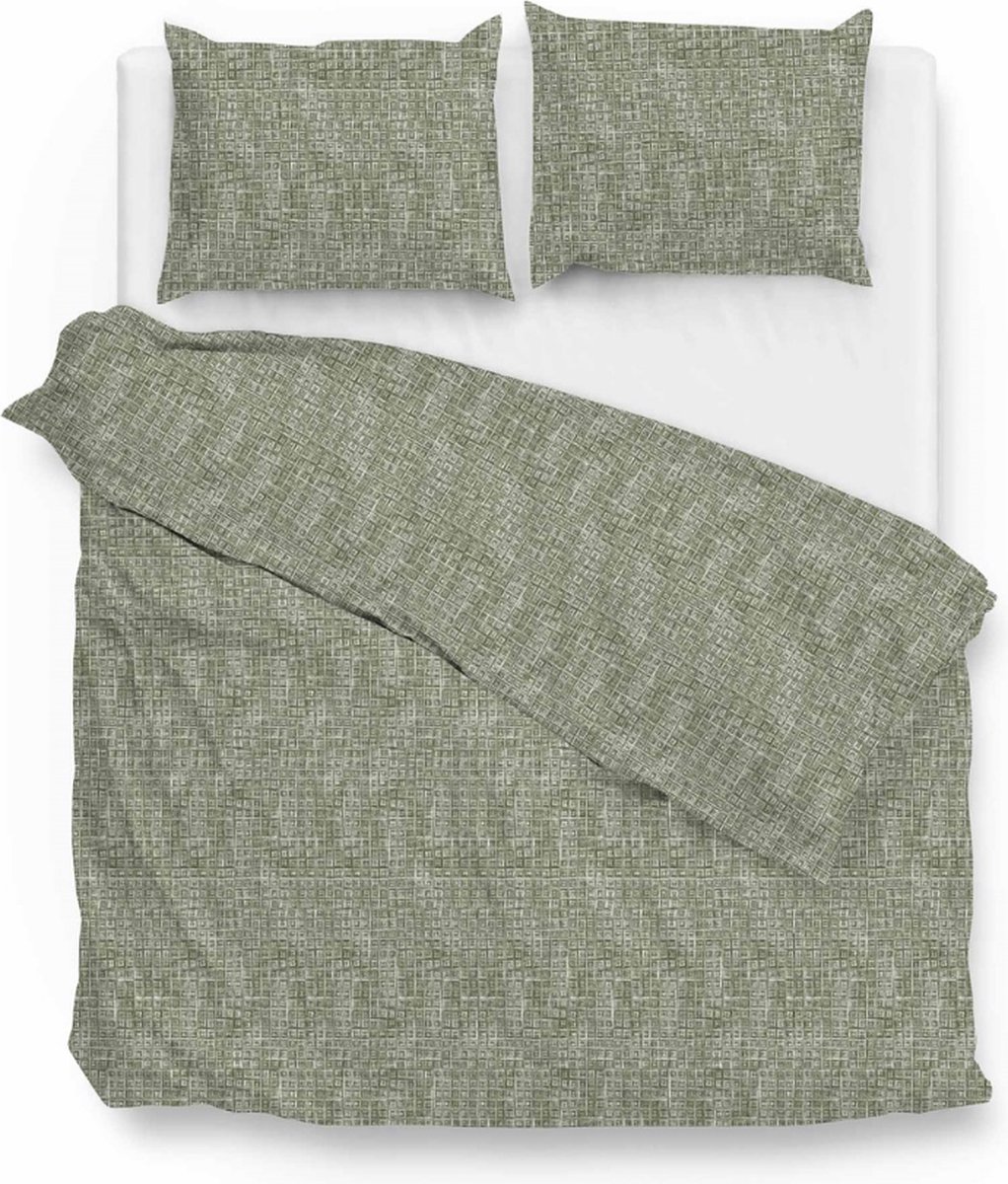 Warme flanel dekbedovertrek Devano groen - lits-jumeaux (240x200/220) - hoogwaardig en zacht - ideaal tegen de kou