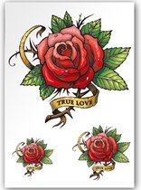 GlittersXL - Temporary Tattoo Rode Roos Rozen (11x8cm) [Neptattoo - Tijdelijke tatoeage - Nep Fake Tattoos - Water overdraagbare festival sticker henna outfit tattoo - Glitter tattoo - Volwassenen Kinderen Jongen Meisje]
