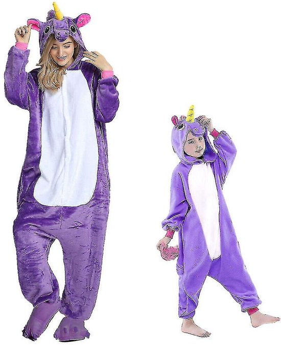 Leuke Dieren Onesie - Paars Eenhoorn - Maat 115 (126-134) - Pyjama - Jumpsuit - Kostuums - Pyjama's - Nachtkleding - Themafeest - Verkleedkleding - Carnavalskleding - Dames - Heren- Kinderen - Halloween