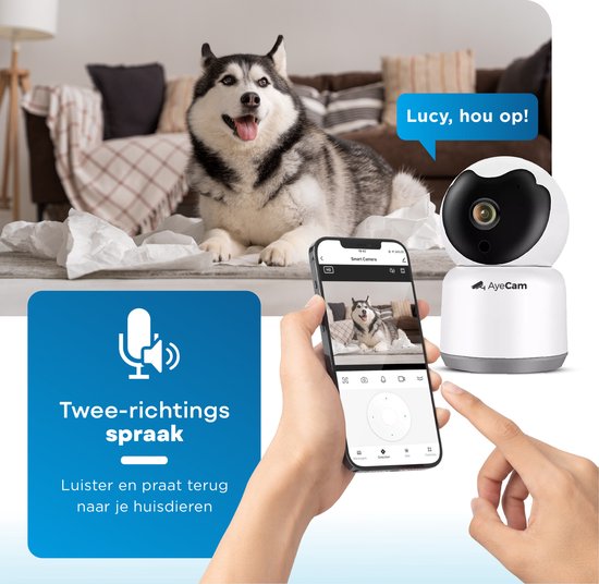 AyeCam Huisdiercamera - Met App - Incl. 32GB SD - WiFi - Beweeg & Geluidsdetectie - Beveiligingscamera - Hondencamera - AyeCam