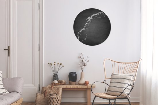 Illustration de la Norvège en noir et blanc sur un tableau autocollant de papier peint cercle mural 50x50 cm / cercle de papier peint / cercle mural / cercle vivant - autocollant et découpe ronde