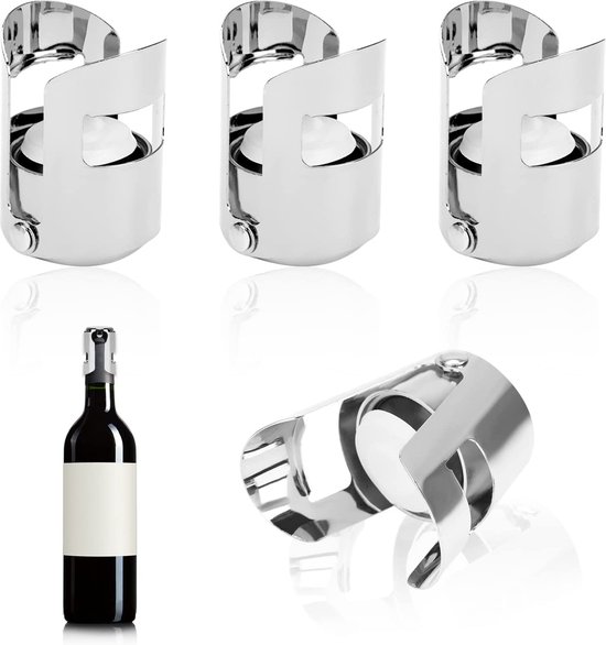 4x wijnstopper - flessenstop - wijnschenker zilver roestvrij -... | bol.com