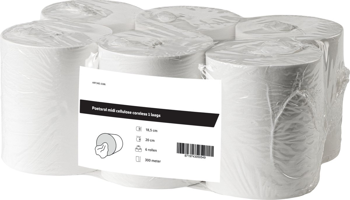 Poetsrol midi cellulose coreless 1laags