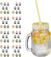 Relaxdays 64x drinkglas met deksel & rietje, weckpot, 4 kleuren, mason jar