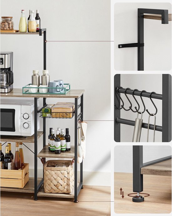 GIANTEX Keukenrek met laadstation, magnetronrek met open planken, kast
