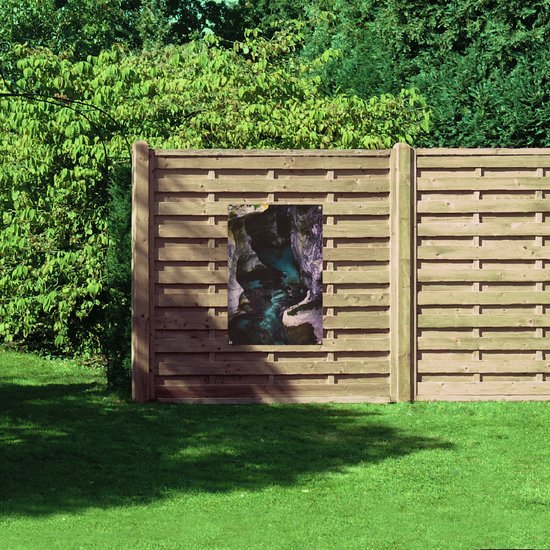 WallClassics - Poster de jardin - Roches violettes avec Water - 70 x 105 cm Photo sur poster de jardin (décoration murale pour extérieur et intérieur)