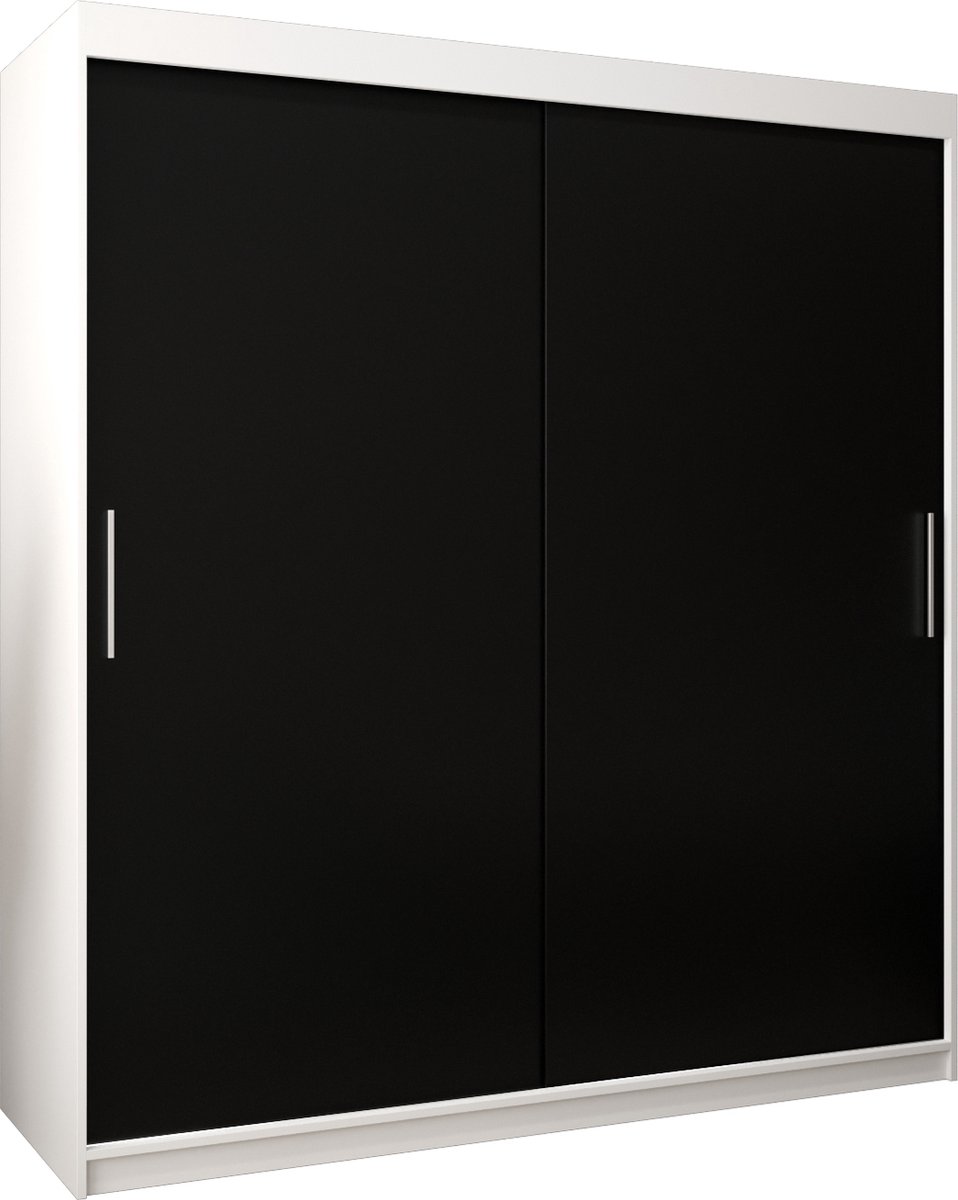 InspireME Kledingkast met 2 schuifdeuren, Modern-stijl, Kledingkast met planken (BxHxD): 180x200x62 - TORM 180 Wit Mat + Zwart