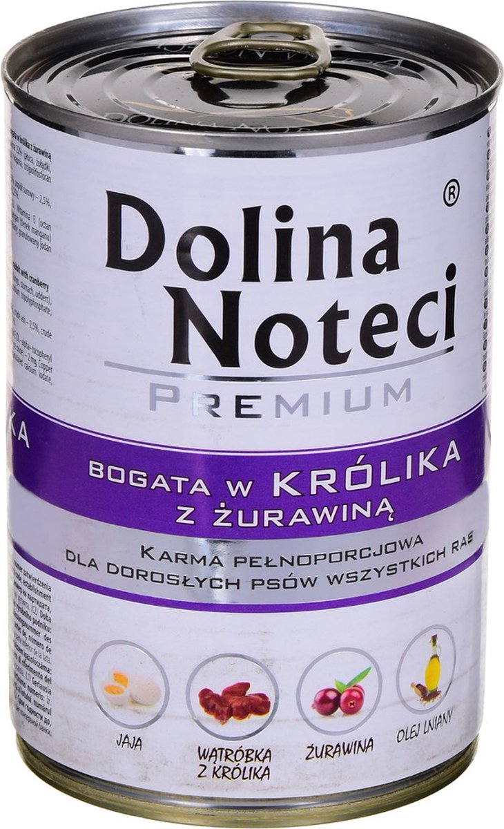 Dolina Noteci Premium - Natvoer Hond - Konijn & Cranberry - 24 x 400g