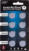 Set van 8 everActive lithiumbatterijen 4 x CR2032, 2 x CR2025, 2 x CR2016