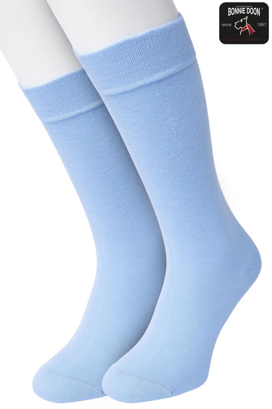 Bonnie Doon Basic Sokken Heren Licht Blauw maat 40/46 - 2 paar - Basis Katoenen Sok - Gladde Naden - Brede Boord - Uitstekend Draagcomfort - Perfecte Pasvorm - 2-pack - Multipack - Effen - Lichtblauw - Baby Blauw - Light Blue - OL6324012.263