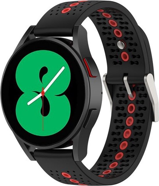 By Qubix Dot Pattern bandje 20mm - Zwart met rood - Geschikt voor Samsung Galaxy Watch 6 - Galaxy Watch 6 Pro - Galaxy Watch 5 - Galaxy Watch 5 Pro - Galaxy Watch 4 - Galaxy Watch 4 Classic - Active 2 - Watch 3 (41mm)