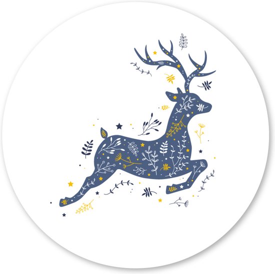 Muurcirkel – wandcirkel – kerstcirkel – rendier - kerst - botanisch - ⌀ 25 cm - wanddecoratie – ronde schilderijen – Coszy