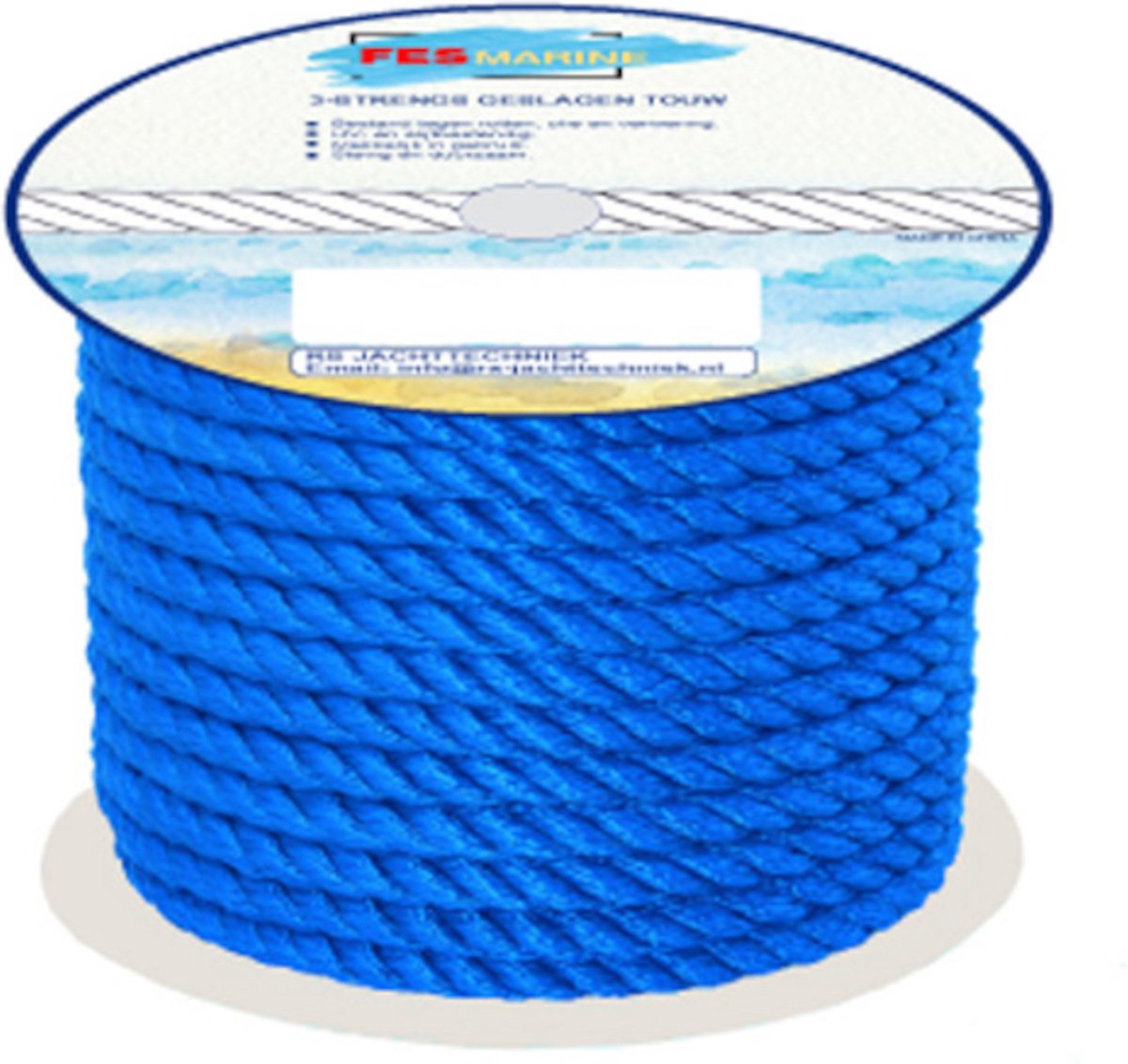 FES Marine Landvast Touw - 3-strengs geslagen polypropyleen per rol - 91 meter - Blauw - Ø6mm