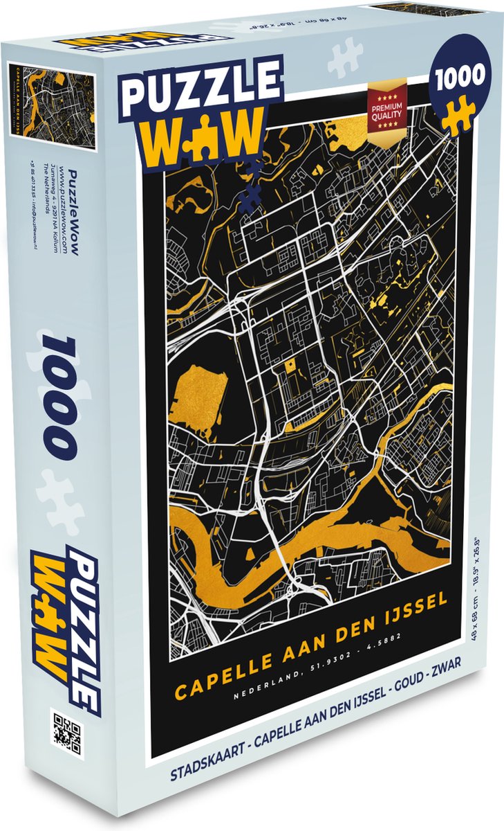 Puzzel Stadskaart - Capelle aan den IJssel - Goud - Zwart - Legpuzzel - Puzzel 1000 stukjes volwassenen - Plattegrond