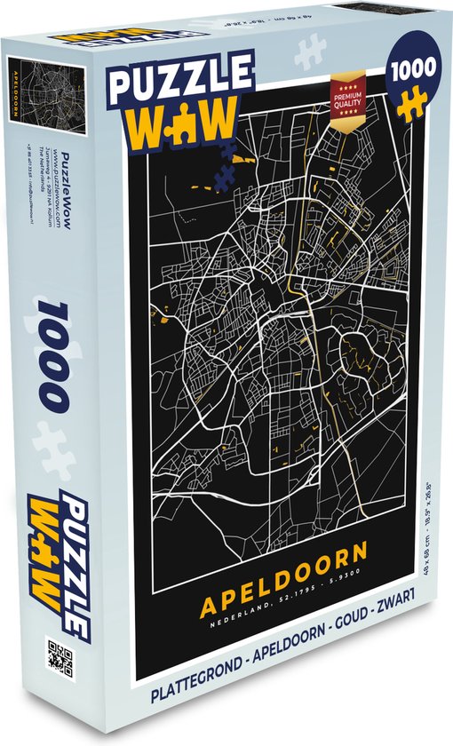 Puzzel Plattegrond – Apeldoorn – Goud – Zwart – Legpuzzel – Puzzel 1000 stukjes volwassenen – Stadskaart