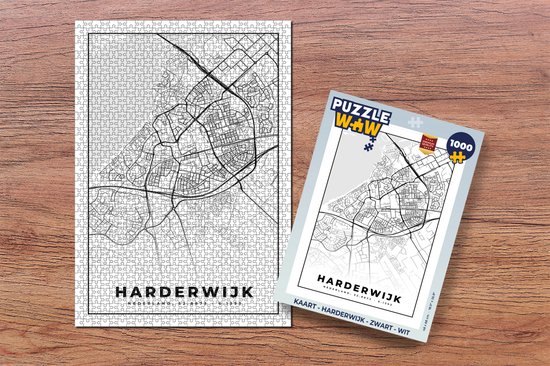 Puzzle Carte - Harderwijk - Zwart - Wit - Puzzle - Puzzle 1000 pièces adultes