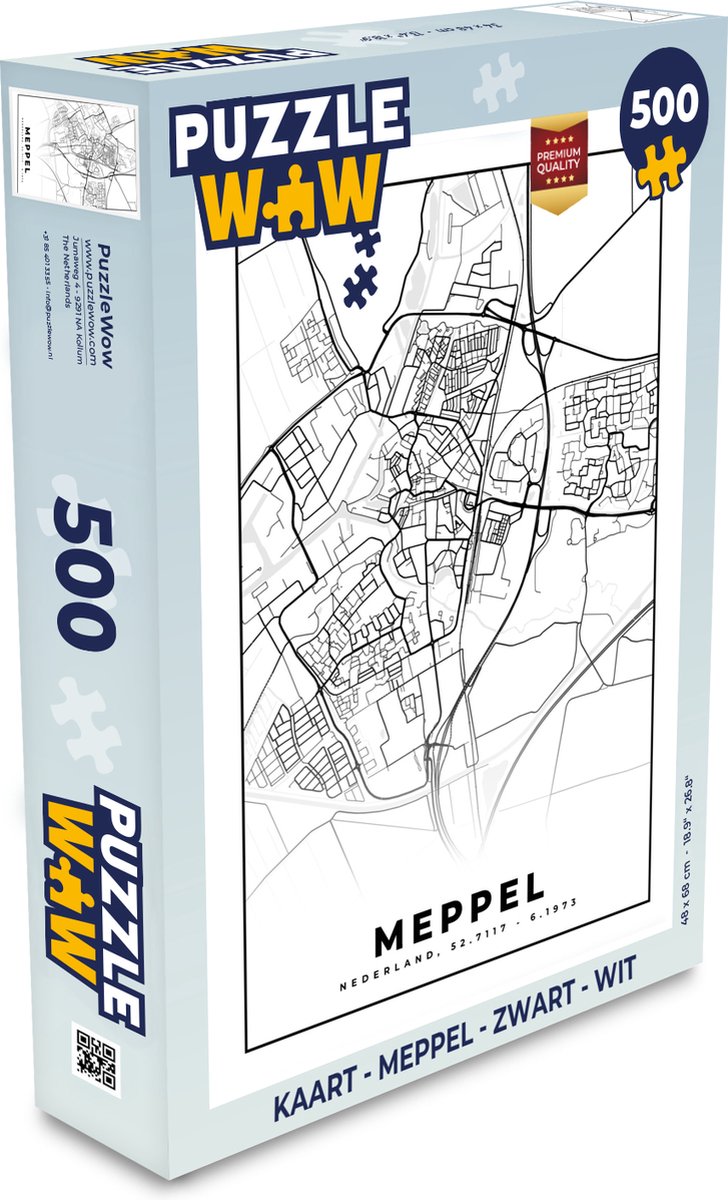 Puzzel Kaart - Meppel - Zwart - Wit - Legpuzzel - Puzzel 500 stukjes